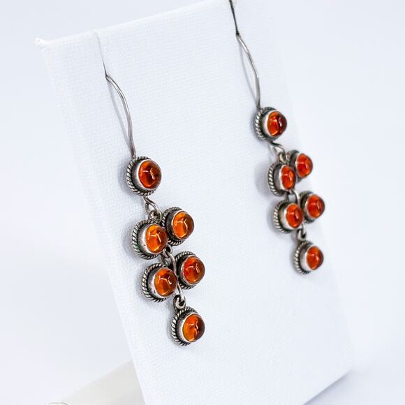 Citrine Cluster Dangle Earrings | Vintage Sterling Silver 925 - Picture 3 of 8